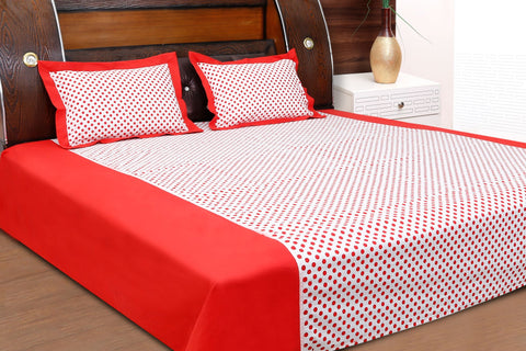 Dekor World Cotton Double Polka Dot Printed Collection Bedsheet Set (Pack of 3 Pieces) for Bed room