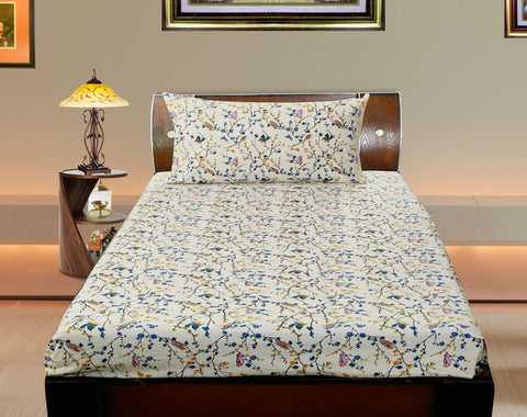 Dekor World Cotton Double & Single Mini Bird Printed Collection Bedsheet Set (Pack of 3 Pieces) for Bed room