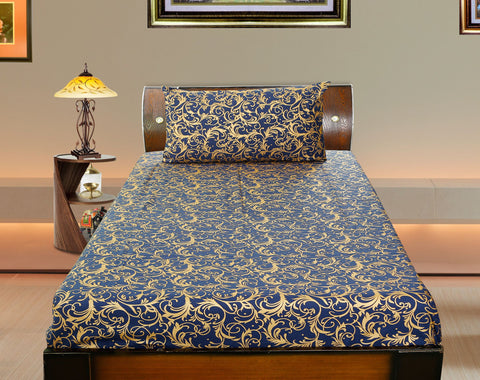 Dekor World Cotton Double Floral Gold Printed Collection Bedsheet Set (Pack of 3 Pieces) for Bed room