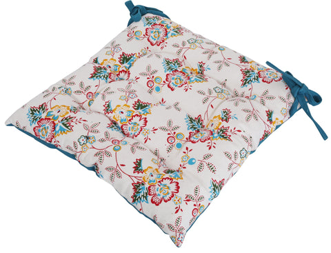 Dekor World Cotton Floral Chair Pad, Polyester Filling (40x40cm or 16x16 Inches) for Dinning Room and Bedroom