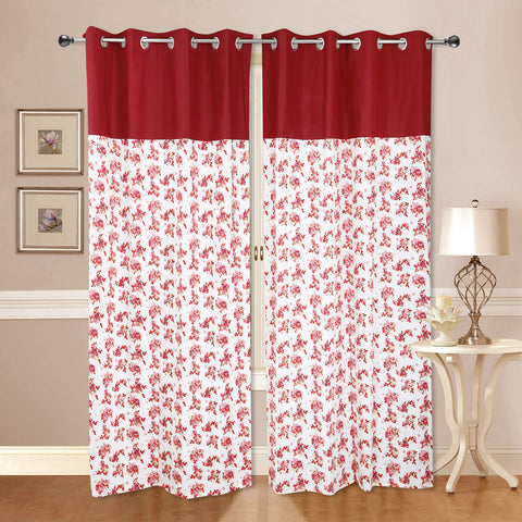 Dekor World Cotton Floral Printed Eyelet Curtain Set (Pack of 2 Pieces) for Bedroom and Living Room