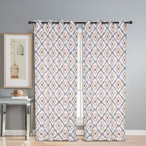 Dekor World Cotton 3Ikat Printed Eyelet Curtain Set (Pack of 2 Pieces)-for Bedroom and Living Room
