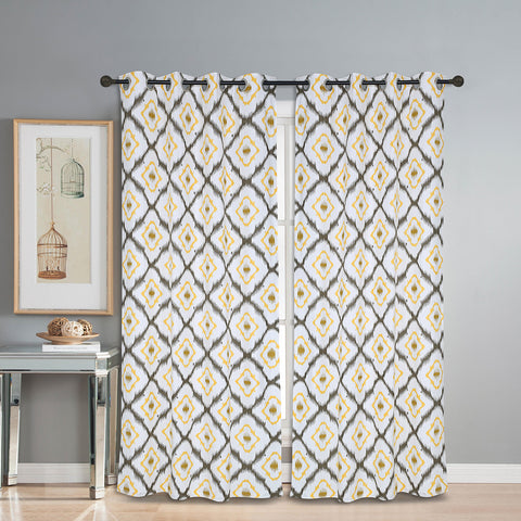 Dekor World Cotton 3Ikat Printed Eyelet Curtain Set (Pack of 2 Pieces)-for Bedroom and Living Room