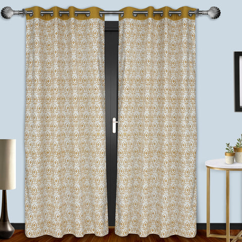 Dekor World Cotton Abstract Printed Eyelet Curtain Set (Pack of 2 Pieces) For Bedroom and Living Room
