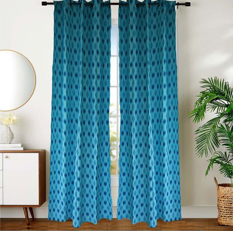 Dekor World Cotton Pochampaaly Ikat Printed Grommet Collection Curtain Set (Pack of 2 Pieces) For Bedroom and Living Room