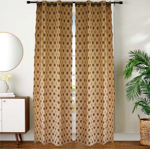 Dekor World Cotton Pochampaaly Ikat Printed Grommet Collection Curtain Set (Pack of 2 Pieces) For Bedroom and Living Room