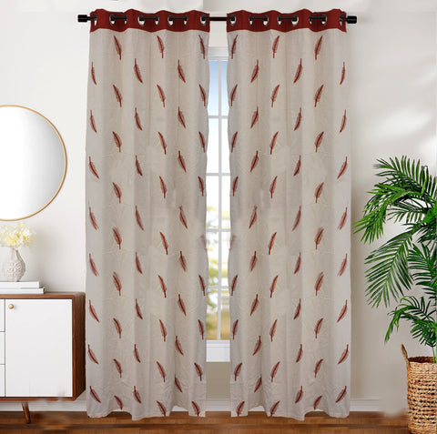 Dekor World Cotton Adornado leaf embroidery Collection Curtain Set (Pack of 2 Pieces) for Living room and Bedroom