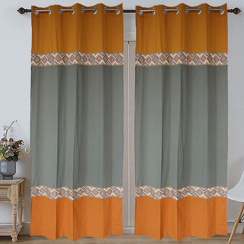 Dekor World Cotton Arizona ikatee Collection Curtain Set (Pack of 2 Pieces) for Living room and Bedroom