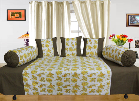 Copy of Dekor World 6 Piece Cotton Rose Printed Collection Diwan Set (Pack of 6 Pieces)-for Living Room