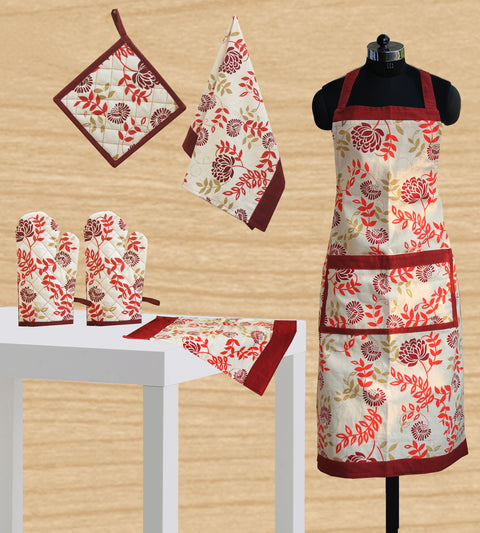 Dekor World Cotton Floral Printed Apron (Pack of 6 Pieces)-for Girl, Boy, Men and Women