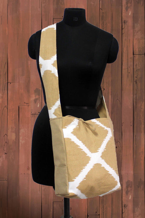 Dekor World Cotton Ikat Printed Cross Body Bag (Pack of 1 Piece, 25x40x10 Cm)-for Girl, Boy, Men and Women