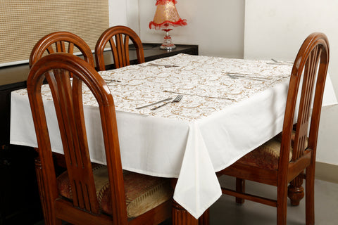 Dekor World Cotton Gold Printed Table Cover Set for Dining Table and Center Table