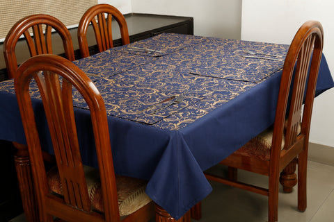 Dekor World Cotton Gold Printed Table Cover Set for Dining Table and Center Table