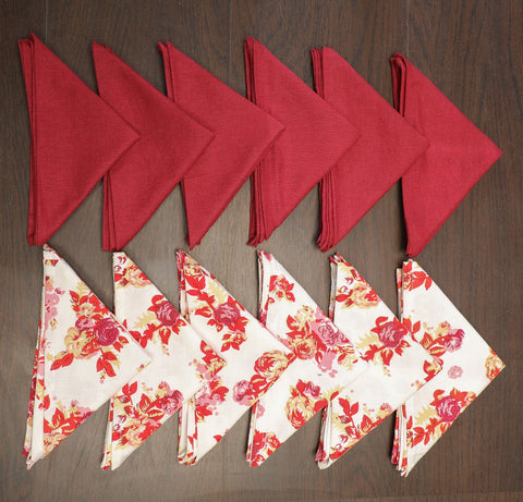 Dekor World Premium Cotton Floral Solid Printed Napkin Set (Pack of 12 Pieces) for Table and Kitchen