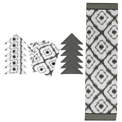 Dekor World Cotton Premium 3 Ikat Printed Collection of Table Runner, Place Mat & Napkin-Dining & Center Table