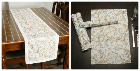 Dekor World Cotton Premium Gold Printed Collection of Table Runner (Pack of 1 Piece)- Dining & Center Table