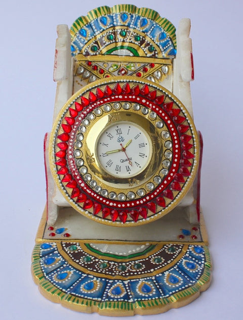 Dekor World Hand Painted Emboss Decorative Moblie Stand With clock (Pack of 1 Piece) for Center Table & Side Table