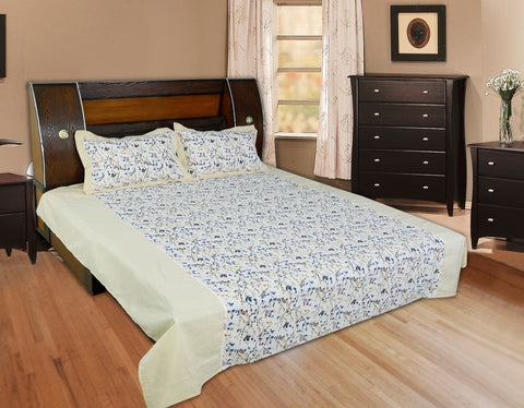 Dekor World Cotton Double & Single Mini Bird Printed Collection Bedsheet Set (Pack of 3 Pieces) for Bed room