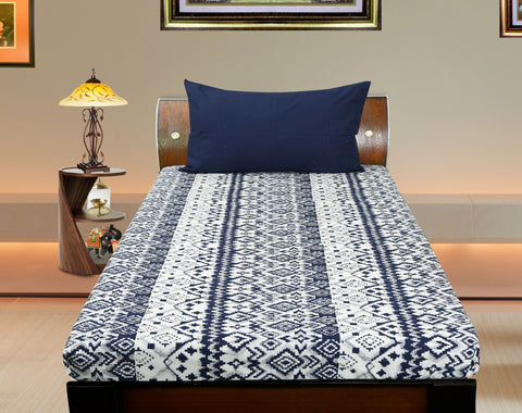 Dekor World Cotton Double & Single Blue Star Printed Collection Bedsheet Set (Pack of 3 Pieces) for Bed room