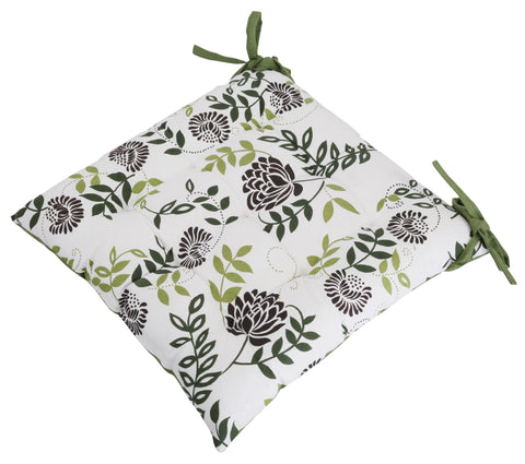 Dekor World Cotton Floral Chair Pad, Polyester Filling (40x40cm or 16x16 Inches) for Dinning Room and Bedroom