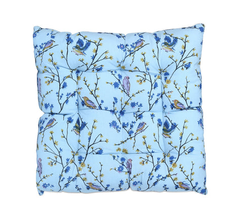 Dekor World Cotton Mini Bird Printed Chair Pad, Polyester Filling (40x40cm or 16x16 Inches) for Dinning Room and Bedroom