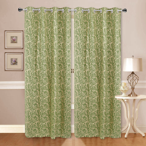 Dekor World Cotton Golden Printed Eyelet Curtain Set (Pack of 2 Pieces) for Bedroom and Living Room