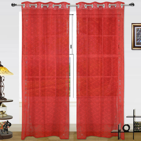Dekor World Cotton Sheer Net Eyelet Curtain Set (Pack of 2 Pieces) for Bedroom and Living Room