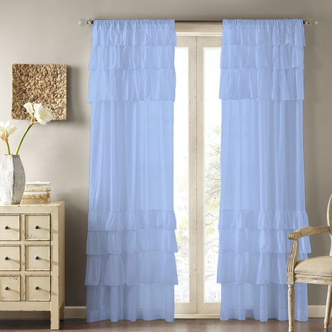 Dekor World Sheer Ruffle Cotton Rod Pocket Curtain Set (Pack of 2 Pieces) For Bedroom and Living Room