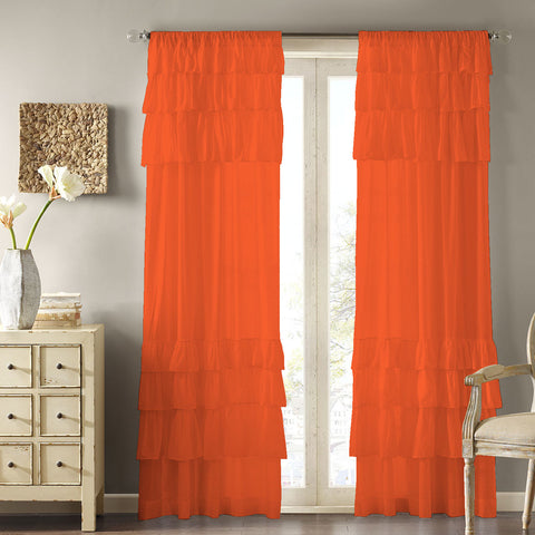 Dekor World Sheer Ruffle Cotton Rod Pocket Curtain Set (Pack of 2 Pieces) For Bedroom and Living Room