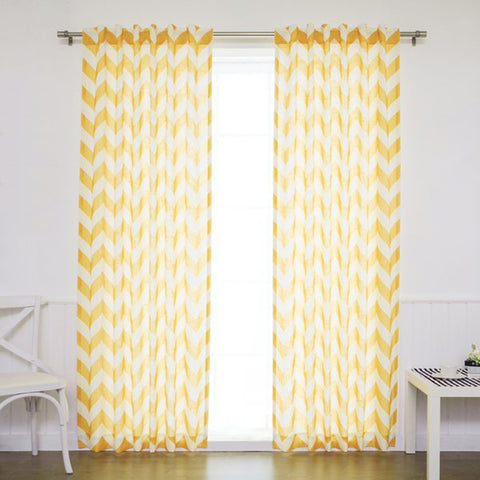 Dekor World Sheer Chavron Printed Rod Pocket Curtain Set (Pack of 2 Pieces) for Bedroom and Livingroom