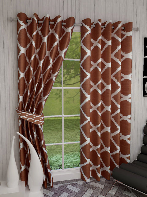 Dekor World Cotton Ikat Printed Eyelet Curtain Set (Pack of 2 Pieces) For Bedroom and Living Room