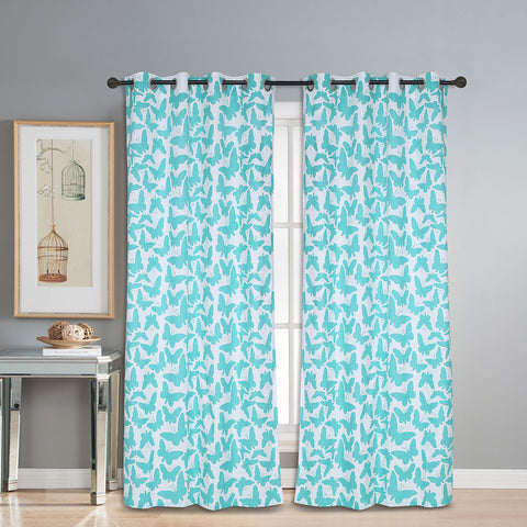 Dekor World Cotton Butterfly Printed Eyelet Curtain Set (Pack of 2 Pieces) for Bedroom and Living Room
