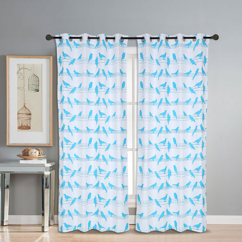 Dekor World Cotton Bird Printed Eyelet Curtain Set (Pack of 2 Pieces) for Bedroom and Living Room