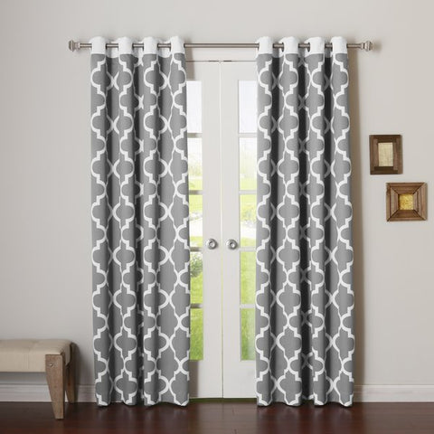 Dekor World Cotton Ogee Printed Eyelet Curtain Set (Pack of 2 Pieces)-for Bedroom and Living Room