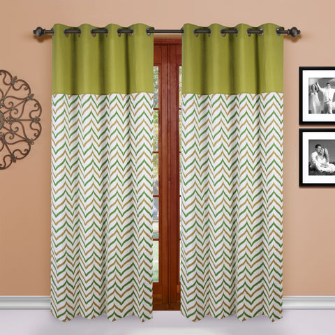 Dekor World Cotton Ikat Chevron Printed Eyelet Curtain Set (Pack of 2 Pieces) for Bedroom and Living Room
