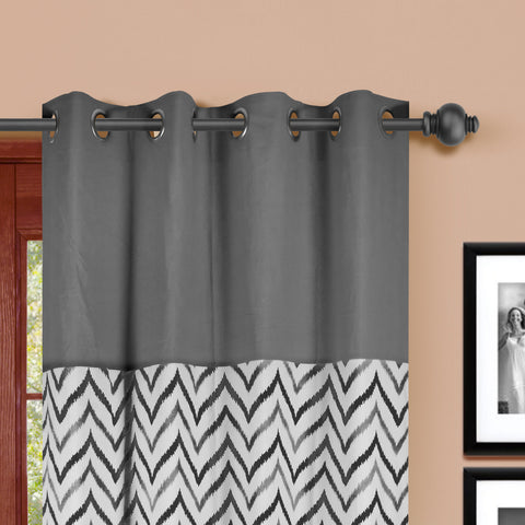 Dekor World Cotton Ikat Chevron Printed Eyelet Curtain Set (Pack of 2 Pieces) for Bedroom and Living Room