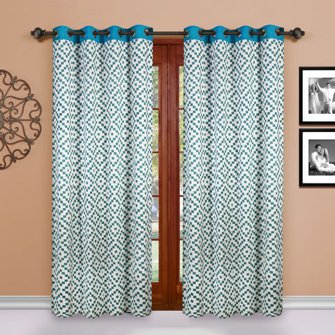 Dekor World Chip Cotton Printed Eyelet Curtain Set (Pack of 2 Pieces) for Bedroom and Living Room