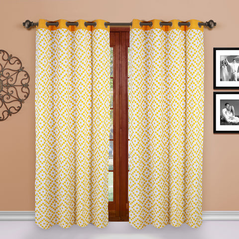 Dekor World Chip Cotton Printed Eyelet Curtain Set (Pack of 2 Pieces) for Bedroom and Living Room
