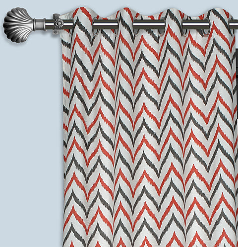 Dekor World Cotton Ikat Chevron Printed Eyelet Curtain Set (Pack of 2 Pieces) For Bedroom and Living Room