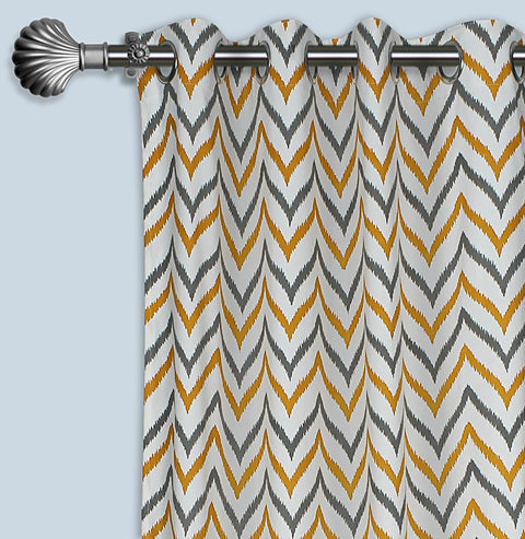 Dekor World Cotton Ikat Chevron Printed Eyelet Curtain Set (Pack of 2 Pieces) For Bedroom and Living Room