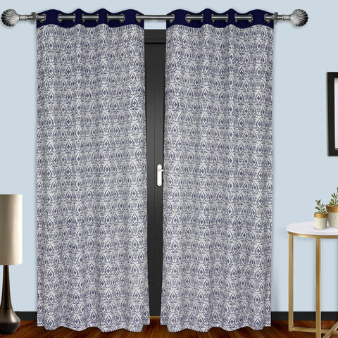 Dekor World Cotton Abstract Printed Eyelet Curtain Set (Pack of 2 Pieces) For Bedroom and Living Room