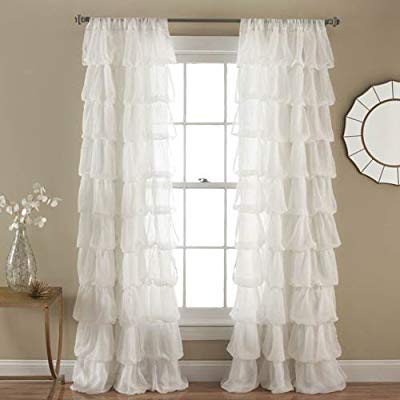 Dekor World Sheer Ultimate Ruffle Collection Cotton Rod Pocket Curtain Set (Pack of 2) for Living room and Bedroom
