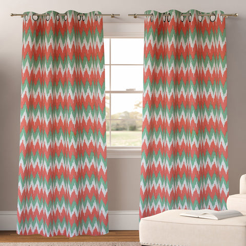 Dekor World Cotton Ternion Collection Eyelet Curtain Set (Pack of 2) For Bedroom and Living Room