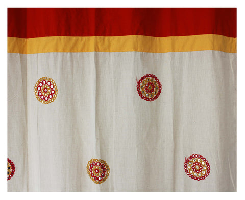 Dekor World Cotton Circular Embroidery Eyelet Curtain Set (Pack Of 2) for Living room and Bedroom
