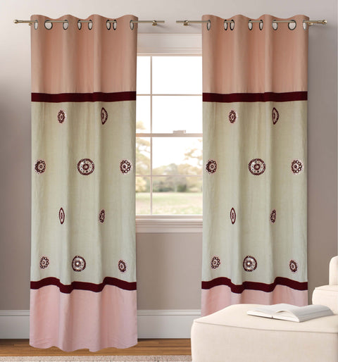 Dekor World Cotton Circular Embroidery Eyelet Curtain Set (Pack Of 2) for Living room and Bedroom