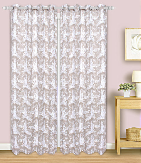 Dekor World Cotton Autumn Leafs Printed Eyelet Curtain Set (Pack of 2 Pieces) For Bedroom and Living Room