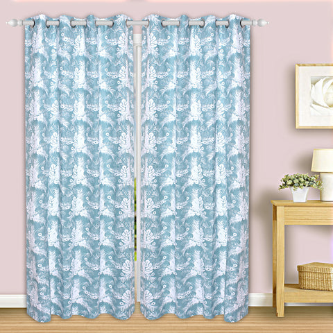 Dekor World Cotton Autumn Leafs Printed Eyelet Curtain Set (Pack of 2 Pieces) For Bedroom and Living Room