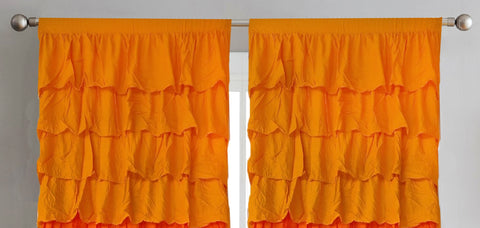 Dekor World Cotton Three In One Ultimate Ruffle Rod Curtain Set (Pack of 2) for Living room and Bedroom