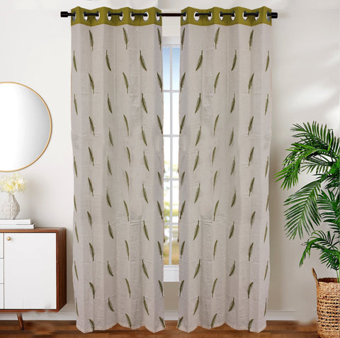 Dekor World Cotton Adornado leaf embroidery Collection Curtain Set (Pack of 2 Pieces) for Living room and Bedroom