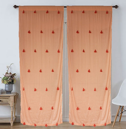 Dekor World Cotton Merit Tassel Collection Curtain Set (Pack of 2 Pieces) for Living room and Bedroom